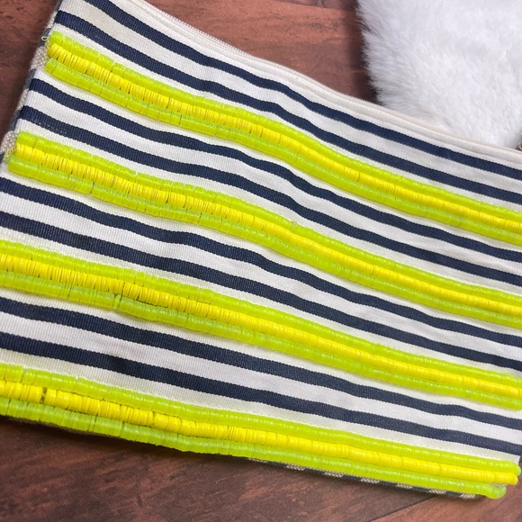 LIVE LOVE LOFT ANN TAYLOR LOFT BEADED STRIPED CLUTCH WRISTLET ZIPPER BAG NEON - Picture 3 of 7